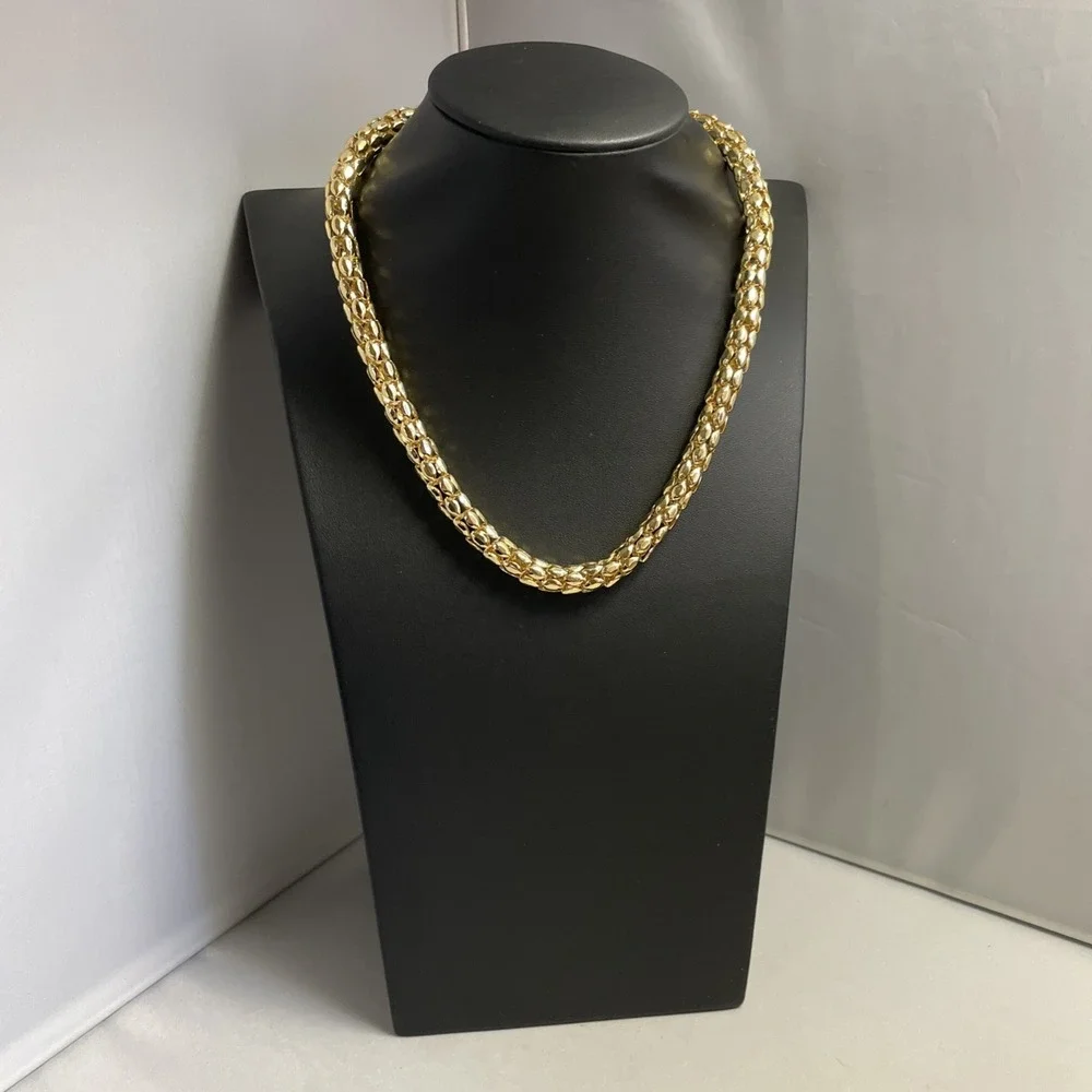 Vintage Chunky Chain Necklace Spiga Wheat Box Chain Gold Tone Magnetic Closure - Picture 3 of 8